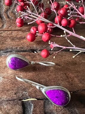 Sajen 925 Purple Sugilite Hooks Earrings Teardrop Stones Vibrant Gem 3 cms